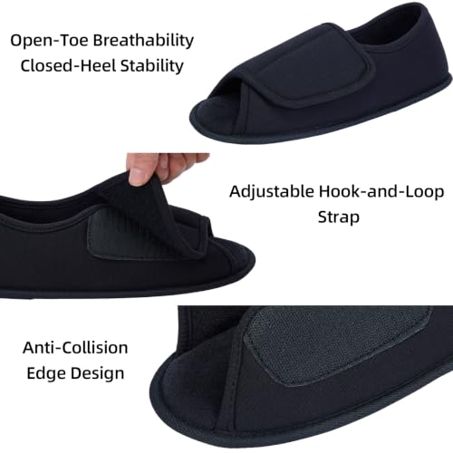 Magtoe Men’s Open-Toe Adjustable Memory Foam Slippers, Comfy and Breathable House Shoes for Indoor/Outdoor (Black US9-10) by Magtoe - Used condition - Image 3