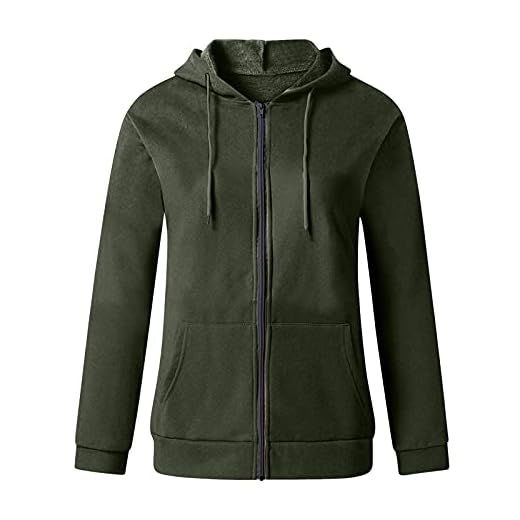 ZDJH Hoodie dam långärmad dragkedja enfärgad sweatshirt huvjacka bomberjacka ledig kappa sportjacka övergångsjacka softshelljacka fritidsjackor, Grön, M