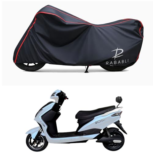 Image of Waterproof Bike Body Cover Compatible for | Kinetic Green Zoom STD | Taffeta Fabric, Red Piping Design, Bottom Elastic Fit | Dustproof, Sun UV & Rain Protection for All Bikes