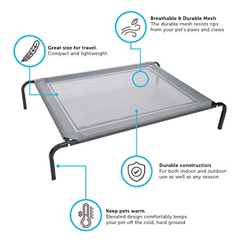 Paws & Pals "Travel Gear Approved" Steel-Framed Portable Elevated Pet Bed Cat/Dog, 43.5" By 29.5", Black #TOP2