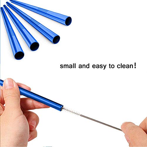 Image of STAR WORK - Metal Straws Stainless Steel Straws 8.5 inch Drinking Straws Reusable 4 Set and 1 cleaning Brush for Picnic,Travelling,Home,Bars (BLUE)