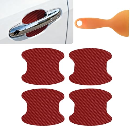 Lxsloet 4PCS Car Handle Cup Stickers, Car Door Handle Protector, Carbon Fiber Auto Door Paint Scratch Protector Stickerm, Self-Adhesive Door Side Handle Paint Film for Vehicles (Red, 4PCS)