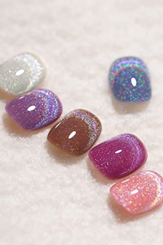 Gaoy Rainbow Glitter Cat Eye Gel Nail Polish Set, 6 Holographic Sparkle Colors Gel Nail Kit For Nail Art Diy Manicure And Pedicure At Home #TOP5