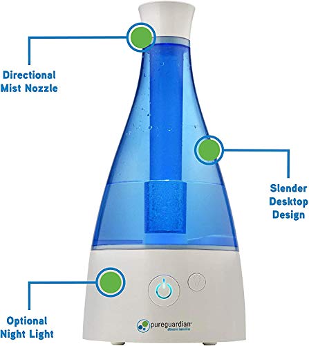 Guardian Technologies Pureguardian H9402Pk Ultrasonic Cool Mist Humidifier, 30 Hr. Run Time, 0.5 Gal. Tank Capacity, 350 Sq. Ft. Coverage, Quiet, Filter Free, Silver Clean Treated Tank, Set Of 2, White #TOP6
