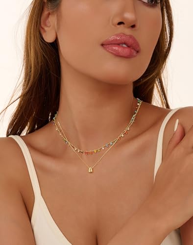 Initial Necklace for Women Dainty Colorful Bead Layered Letter Necklace Personality Initial Necklace Trend Beach Choker Necklace for Women Jewelry Gifts2