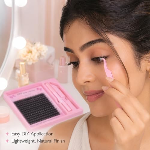 Image of 240 Clusters 80D Volume DIY Segment Lashes - D Curl 10-16mm, Individual Eyelash Extensions Kit with Glue & Tweezer, Natural Fluffy False Eyelashes for Women, Self Adhesive Anime Wink Lashes Bullet Points