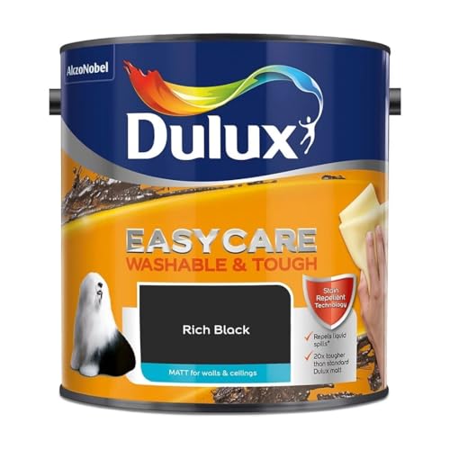 Image of Rich Black Dulux Easycare Matt Emulsion Paint 2.5L – Washable & Stain Resistant, Durable Matt Finish, Quick Dry, Low Odour Interior Wall & Ceiling Paint