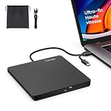 Cocopa Lecteur CD/DVD Graveur DVD±RW Externe USB 3.0 & USB C, Double Alimentation (USB ou Externe)   Ultra Fin 13mm pour MacBook iMac PC Portable/Bureau   Windows 11/10/8/7, macOS, Linux   Sac Inclus
