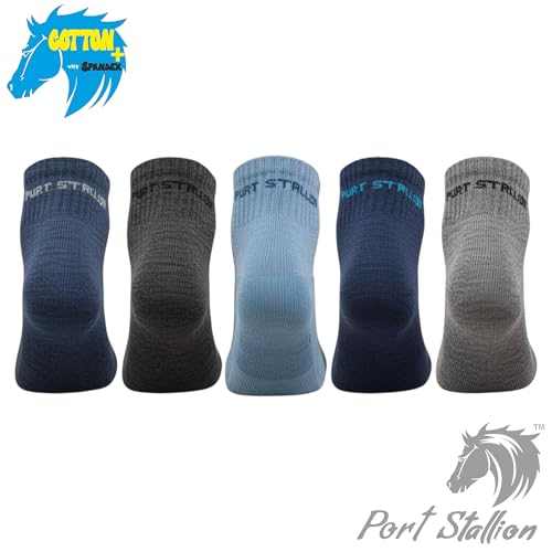 Image of Cotton Blend Mid-Ankle Socks for Men & Women | Arch Support, Reinforced Heel & Toe, Quick-Dry, Sports & Everyday Wear | Jeans Assorted Colours | Pack of 5