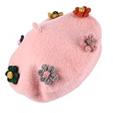 Ciieeo ’s Woolen Flower Beret Hat, Warm Painter Style Beanie Cap with Floral Design, Pink Fall Winter ’ Fashion Accessory