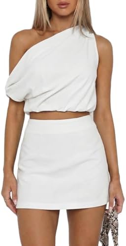 UNCOOYEE Two Piece Sets For Women Summer Outfits One Shoulder Tan...