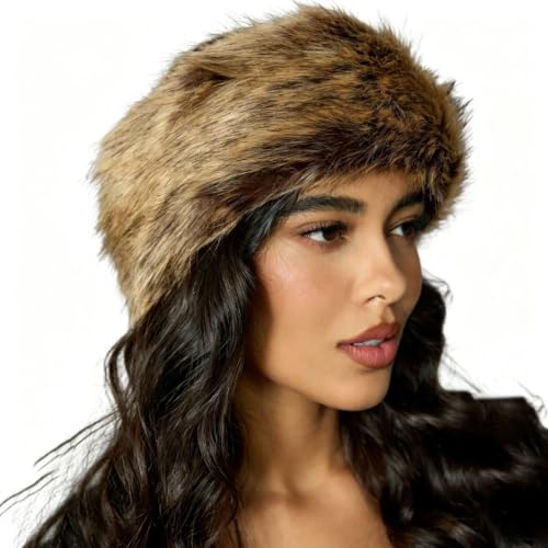 Image of 1-Piece Faux Fur Headband Hat for Women Winter Cold Weather Wear Brown