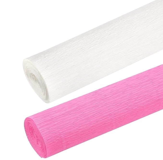 SEJASCOLLECTIONS | Set of 2 Roll, Pink & White | Crepe/Wrinkled Paper Rolls, unruled 8ft Length/20in Width, 75 GSM Craft Paper (Set of 2, Pink & White)