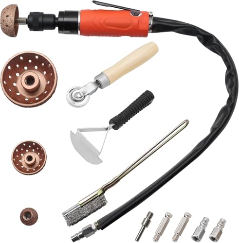 Low Speed Air Tire Buffer Kit 2500 RPM Pneumatic Buffer Tool with Tungsten Buffing Wheels Patch Roller and Inner Liner Scraper for Rubber Surface Prep and Patch Repair