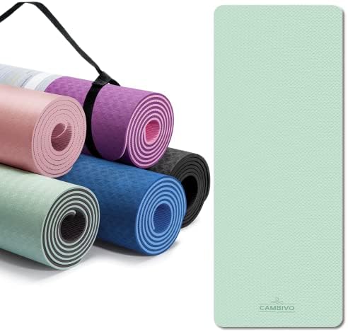 CAMBIVO Yoga Mat for Women Men Kids, Extra Thick Yoga Mat Double-Sided Non Slip, Professional TPE Yoga Mats, Workout Mat with Carrying Strap for Yoga, Pilates and Floor Exercises(Mint,Gray)