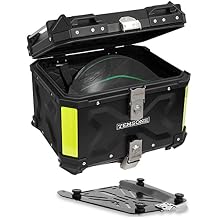 45L Universal Motorcycle Top Case, Waterproof Motorcycle Tail Box with Backrest & Handle, Dual-key Storage Carrier Case, Aluminum Trunk Tour Tail Box for Store Helmet