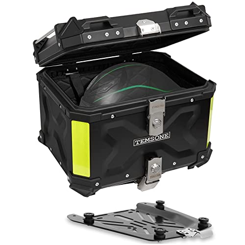 Temsone 45L Universal Motorcycle Top Case, Motorcycle Tail Box With Backrest & Handle, Waterproof Motorcycle Rear Top Box, Dual-Key Storage Carrier Case, Aluminum Trunk Tour Tail Box For Store Helmet #TOP5