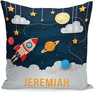 Tee Monkey Personalised Space Small Cushion With Insert White Kids Bedroom Astronaut Custom Name Gift