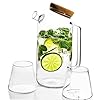Leiia- Pitcher Glass With 2 Cups And Cork Lid Set- Mixing Carafe With Lid Set Gift- Beverage Serving Containers Glass Pitchers With Lid- Crystal Barware Set Borosilicate- Glass Carafe