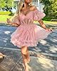 Tiered Tulle Homecoming Dresses Off Shoulder Short Prom Dresses Puffy Sleeve Formal Party Gowns Watermelon Red Size 6 #2