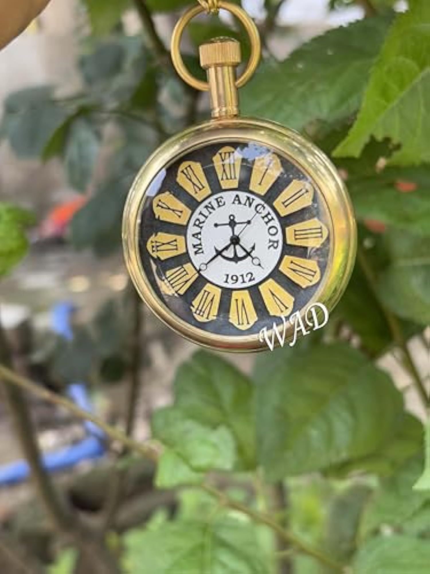 Classic Maritime Brass Pocket Watch with Roman Dial & Vintage Leather Case