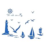 Monetais Adhesivo de Pared de Gaviota, Mural extraíble de Faro, calcomanía de Pared de Barco y pájaro para Dormitorio