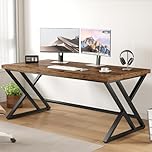 LVB Rustic Wood Computer Desk, Metal Home Executive Office Desk, Industrial Large Gaming Writing Desk with Storage, Wooden Student Study Computer Table for Bedroom Living Room, Rustic Brown, 60 Inch