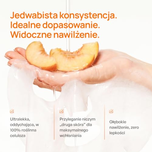 PLANTIFIQUE Maska w płachcie do twarzy z witaminą C Glow 5 Pack – Odmładzająca i rozświetlająca maska ​​w płachcie z brzoskwinią i witaminą C – koreańska pielęgnacja skóry dla matowej skóry