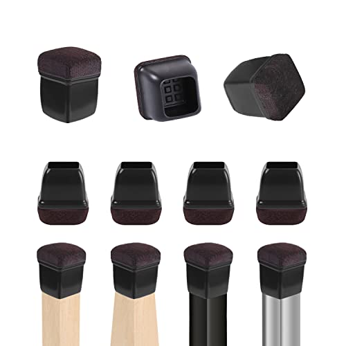 RCHYFEED 24 Protectores de Piso de Silla Mejorados de Silicona Negra,14-36mm Tapas Copas para Patas de Muebles con Almohadillas de Fieltro para Proteger Suelos de Madera Dura de Arañazos, Cuadrado