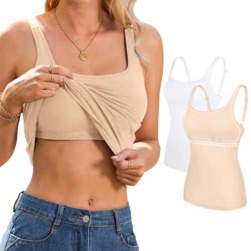 Image of V FOR CITY Non-Padded Shelf Bra Tank Top for Women Cotton Adjustable Wide Strap Camisole Basic Cami Shirts 2 Pack