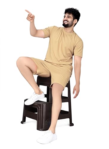 Image of ELLITI Cotton Blend Solid Casual Round Neck Half Sleeve Oversized Co-ord Set Men's, Pyjama Set, Sleepwear Loungewear T-Shirt and Shorts Combo for Men, Night Wear for Men, Night Suit for Men's