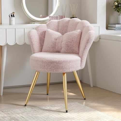 Aivermeil Esszimmerstühle Samt 1er Set Muschelsessel mit Rückenlehne & Armlehnen Schminktisch Stuhl Polstersessel Elegant Akzentstuhl mit Kissen Accent Chair Rosa