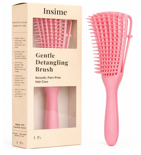 Image of INSIME Detangler hair brush for curly hair comb for Women Men & Kids | Comb for curly wavy hair Pain Free hair detangling brush | Curl brush for hair styling Dry & Wet hair brush | (Pink)