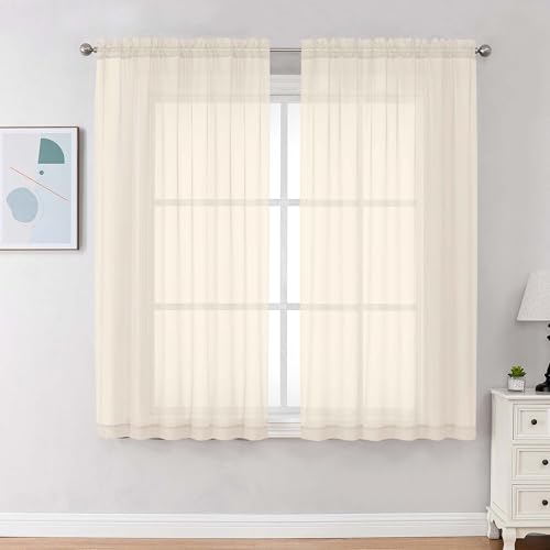 Image of Chyhomenyc Cream Sheer Curtains 63 Inches Long 2 Panels, Light Filtering Bright Lightweight Curtains for Living Room, Soft Gentle Voile Rod Pocket Bedroom Window Drapes, 59Wx63L Inch, 2PCS