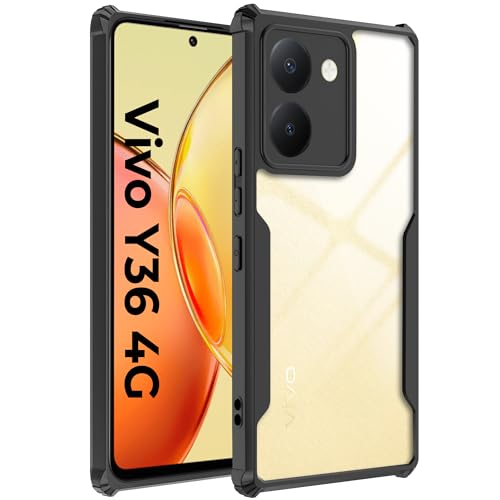 Image of A rtistque Clear Hard Transparent Acrylic Armor Back Cover Case for Vivo Y36 4G | Shockproof TPU Edge Protection | Slim Protective Design | Vivo Y36 Back Cover - Black
