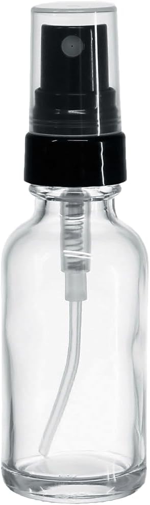 GlassBottleOutlet (Pack of 108) 1 oz. Clear Boston Round with Black Fine-Mist Sprayer