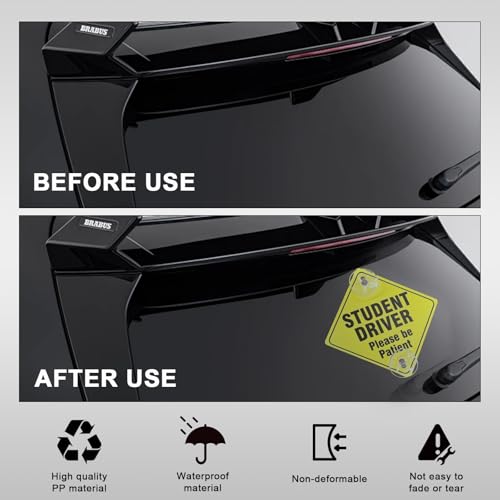 Image of Wevdn 2 PCS Student Driver Sign for Car Window, 5 inchx5 inch Please Be Patient New Driver Sticker with Suction Cups, Car Accessories (Black)