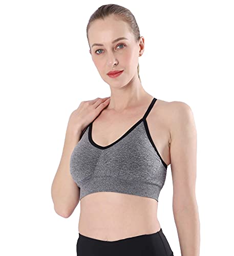 Image of AKAMC Women's Cross Back Sport Bras,Adjustable Straps Padded Criss Cross Cropped Bras for Yoga Workout Fitness