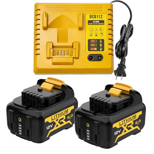 SJZNHFTOLO 2-Pack 6.0Ah 12V Battery Replacement for Dewalt 12V Max Professional Power for Auto Repair & Construction Compatible with DCB120 DCB122 DCB124 DCB127 | Not for 20V/18V Tools