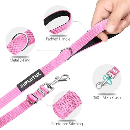 Schleppleine für Hunde, Laufleine für Hunde – Verstellbare Hundeleine mit Gepolstertem Griff inkl. Aufbewahrungstasche, Ideal für Training, Spaziergänge und Outdoor (Rosa, 20m/64ft)