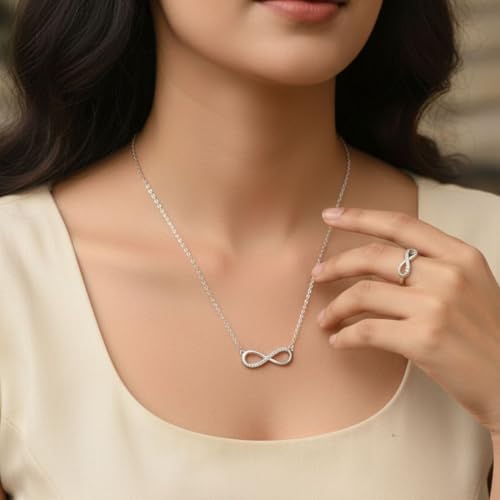 Image of Nilu's Collection Infinity Pendant Necklace with American Diamond Stones For Women| Lightweight | Anti-Tarnish | Anti- Tarnish | Office Wear