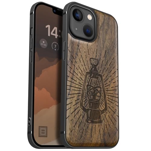 Étui de téléphone antichoc iPhone 13 Mini, coque bois de noyer pour le quotidien