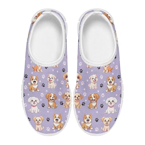 Girls Dog Shoes Purple Gym Shoes Girls' Slip On Sneakers Size 1.5 Big Kids Fashion Athletic Tennis Shoes for Girls 10-123