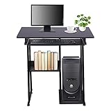 Small Computer Desk, Study Writing Desk with Pullout Keyboard Tray, Compact Home Office Desks for Small Space, Laptop Study Table for Bedroom, Max Capacity 132lbs (Black)