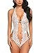 Avidlove Damen Dessous Spitze Sexy Bodysuit mit tiefem V-Ausschnitt Reizwäsche Weiß Medium