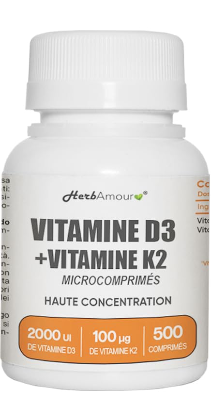 VITAMINE D3 K2 (Stock Pour 1 an et 4 Mois) 500 Micro-Comprimés Ha...