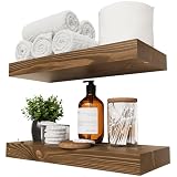 BAOBAB WORKSHOP Wood Floating Shelves for Wall Mounted, 16 inch Walnut Floating Shelf for Bathroom, Solid Wooden Wall Shelves for Kitchen Bedroom Farmhouse, Walnut Finish, 16 x 6.7, Set of 2