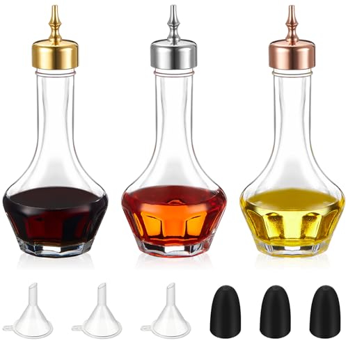 Teenyyou 3 Pcs Bitters Bottle Set 1.7 oz Glass Dash Bottle with Dasher Top for Cocktail Bartender Home Bar (Gold Rose Gold Silver)