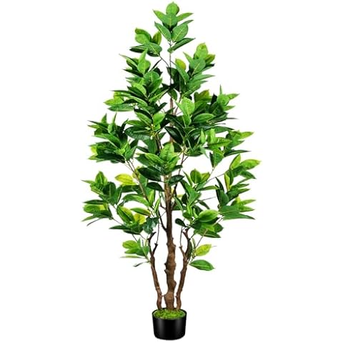 OXLLXO 7.2ft Artificial Rubber Tree (85in) with Plastic Nursery Pot Fake Tree, Faux Ficus Plant for Office House Farmhouse Living Room Home Decor (Indoor/Outdoor) Cover