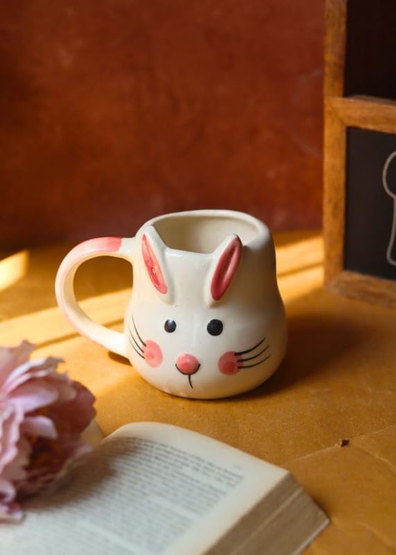 Image of Weaving Home Handmade Ceramic Bunny Coffee Mug with Handle - Microwave and Dishwasher Safe